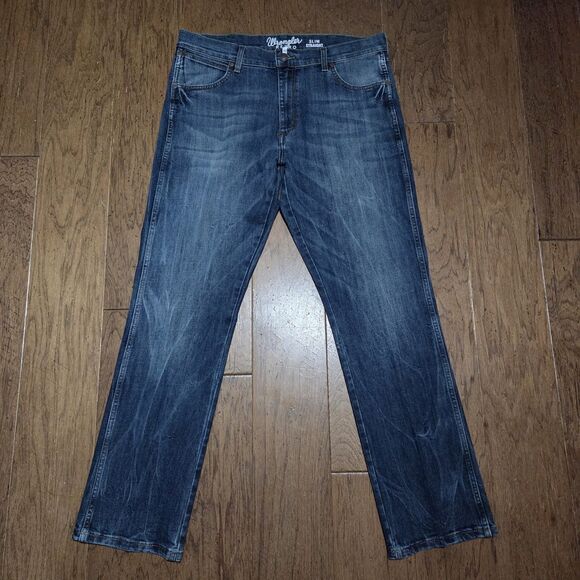 Wrangler Jeans Mens 36x32 Blue Retro Slim Straight Western Cowboy Work Whiskered